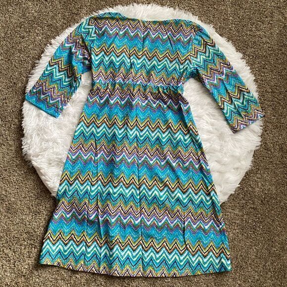 Spunk Wear Dress Zig Zag Pattern Elastic Waist Stretch VNeck Womens Size Small - Picture 2 of 8